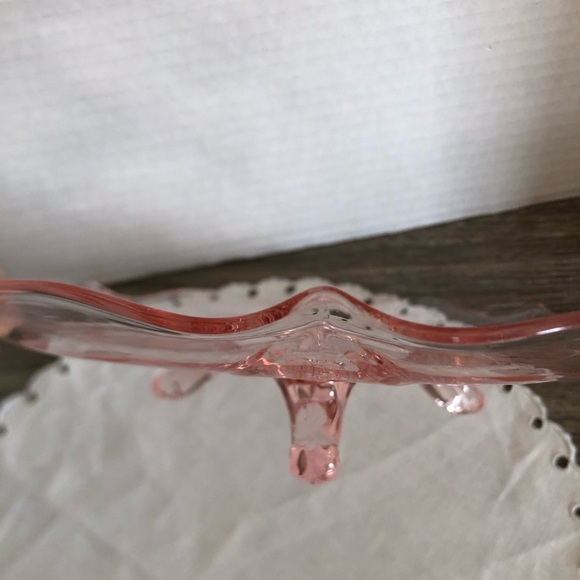 Vtg Pink Glass Footed Serving Tray - Picture 4 of 13